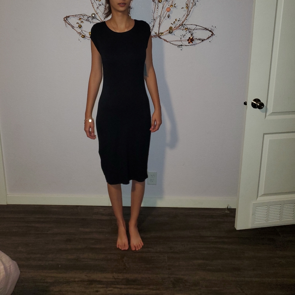 Velvet torch black dip neck dress